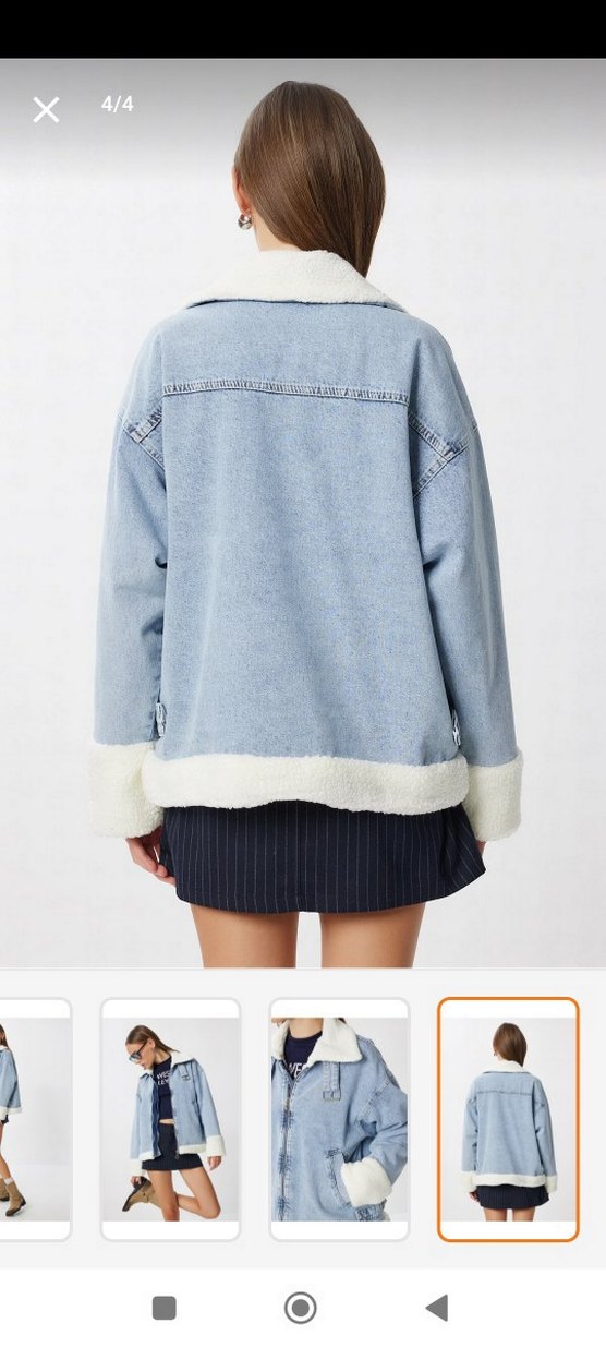 Kürk Detaylı Açık Mavi Kot Ceket - Görsel 4