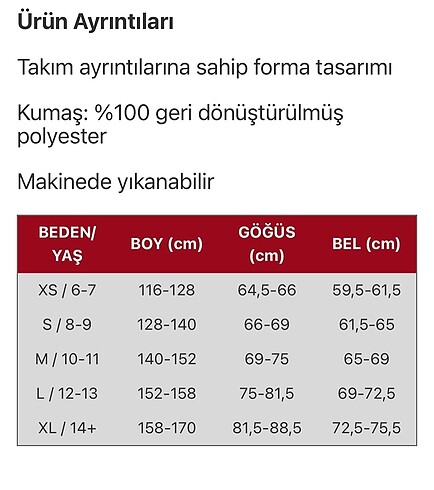 12-13 Yaş Beden Milli Forma