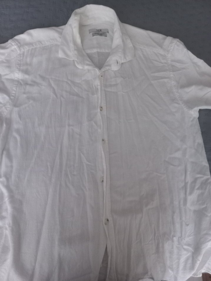 Kadın Keten Beyaz Kısa Kollu Gömlek - Görsel 4