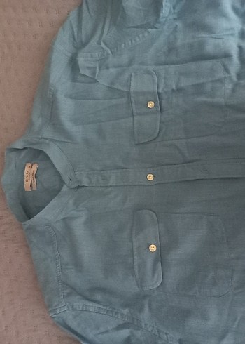 Gri Keten Kısa Kollu Erkek Gömlek - Görsel 4