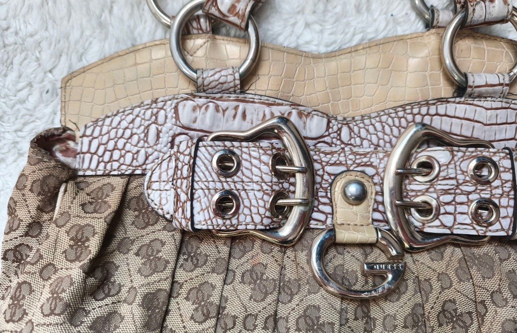 Guess Vintage Y2K Bej Kahve Büyük Çanta - Görsel 4