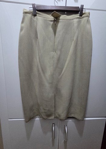 Bej Kadın Uzun Kollu Klasik Kesim Ceket Ve etek - Görsel 6