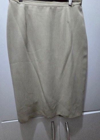 Bej Kadın Uzun Kollu Klasik Kesim Ceket Ve etek - Görsel 5