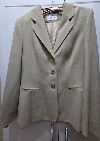 Bej Kadın Uzun Kollu Klasik Kesim Ceket Ve etek - Görsel 4