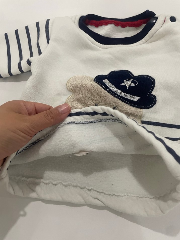 Erkek Çocuk Beyaz Çizgili Sweatshirt - Görsel 2