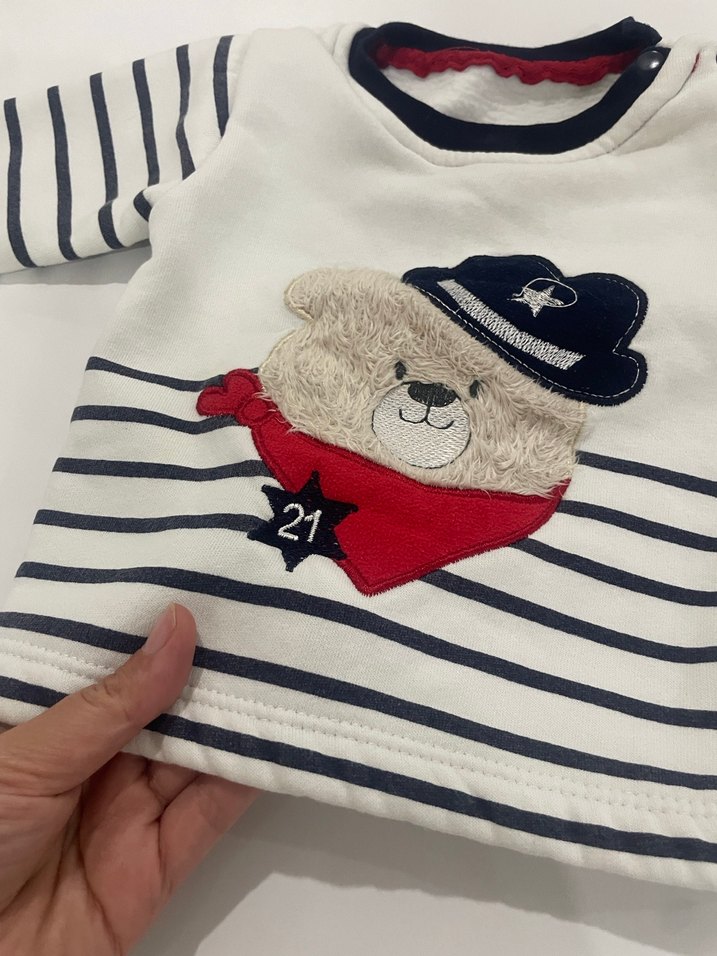 Erkek Çocuk Beyaz Çizgili Sweatshirt - Görsel 3