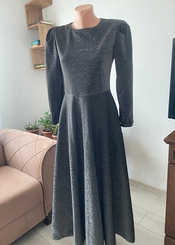 Gri Uzun Kollu Pileli Kadın Elbise - Görsel 5