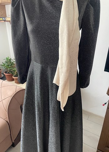 Gri Uzun Kollu Pileli Kadın Elbise - Görsel 6