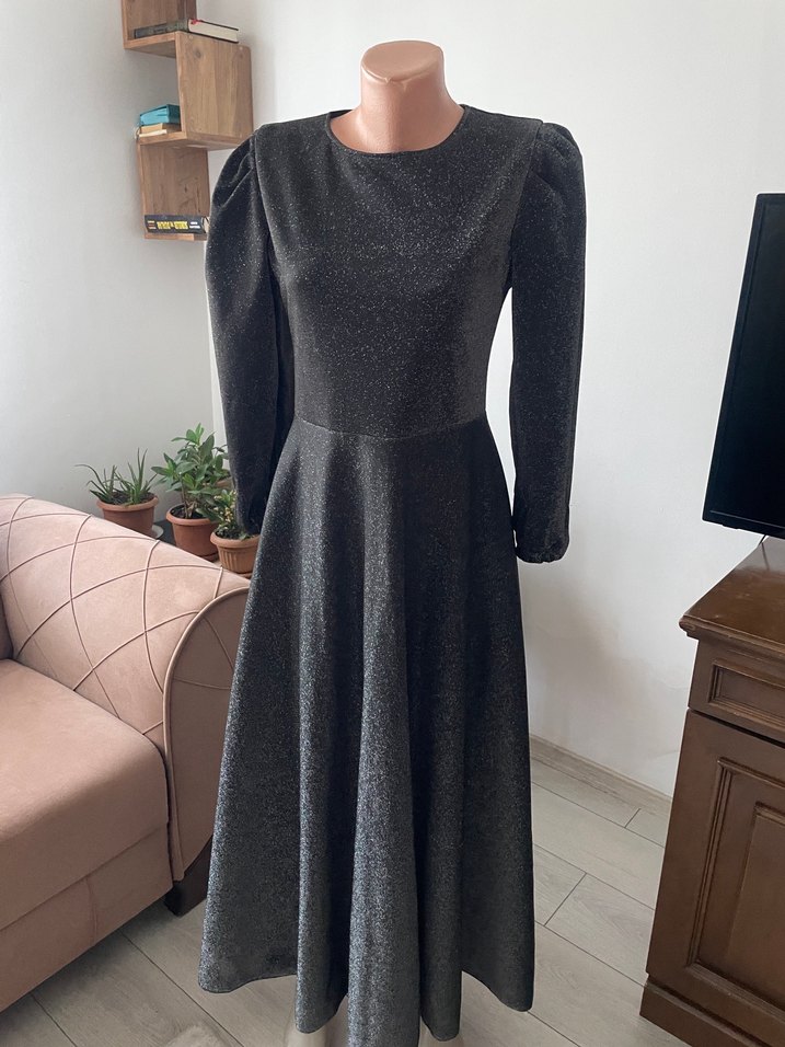 Gri Uzun Kollu Pileli Kadın Elbise - Görsel 3