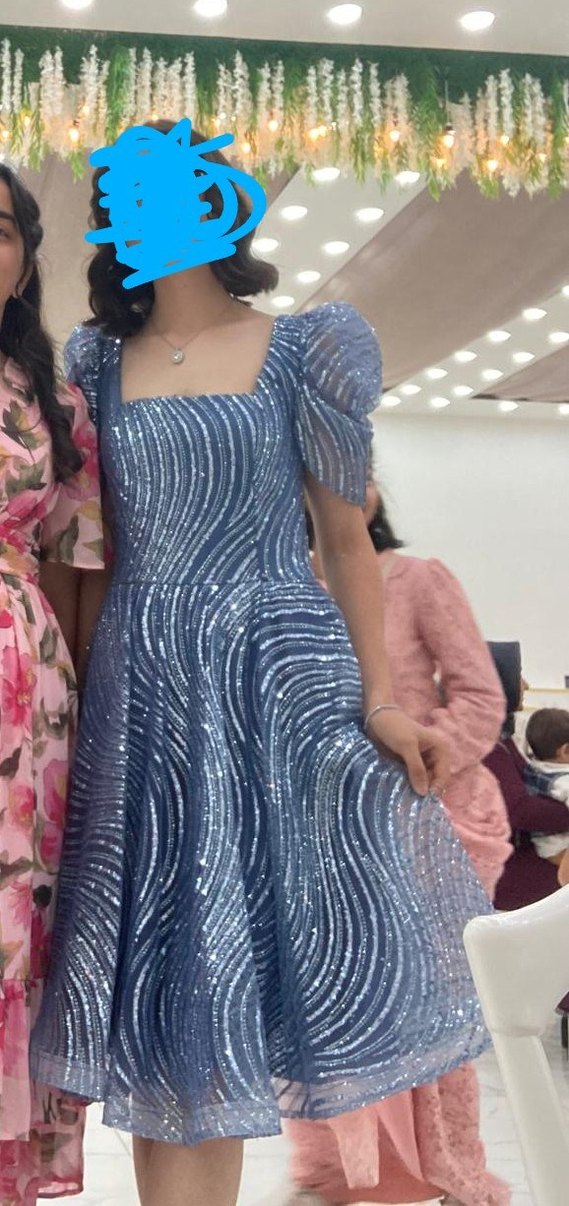 Mavi Simli ve Taşlı Abiye Elbise - Görsel 3