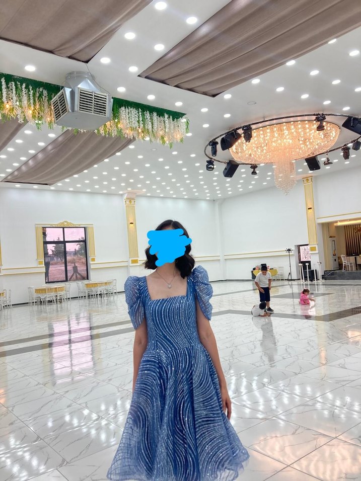 Mavi Simli ve Taşlı Abiye Elbise - Görsel 2