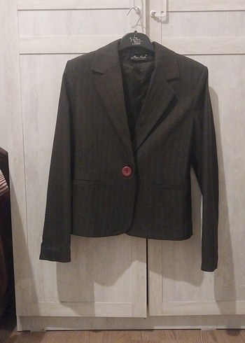 Kahve Kadın Ofis Blazeri, Düğmeli, Uzun Kollu