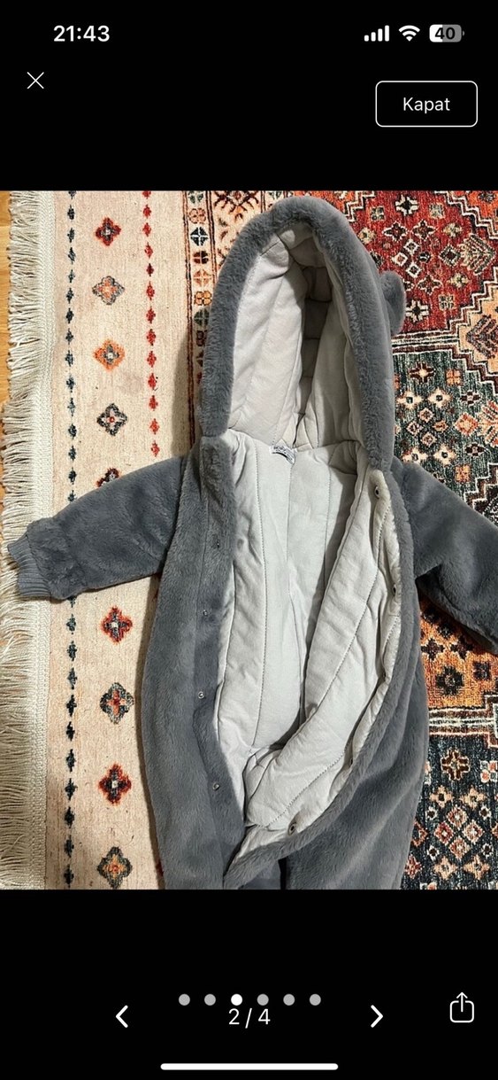 Gri Peluş Bebek Tulum, Kapüşonlu astronot - Görsel 2