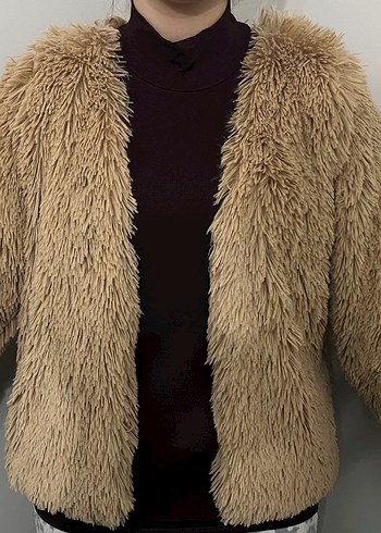 Bej Midi Kadın Suni Kürk Ceket - Görsel 5