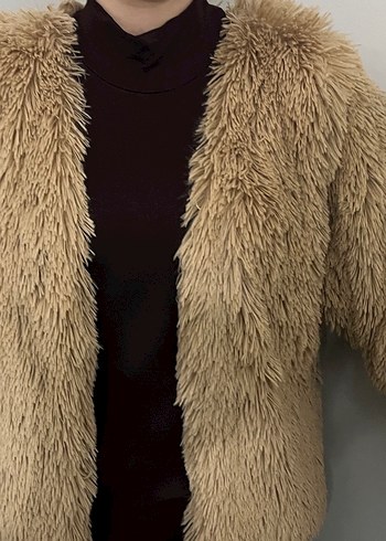 Bej Midi Kadın Suni Kürk Ceket - Görsel 2