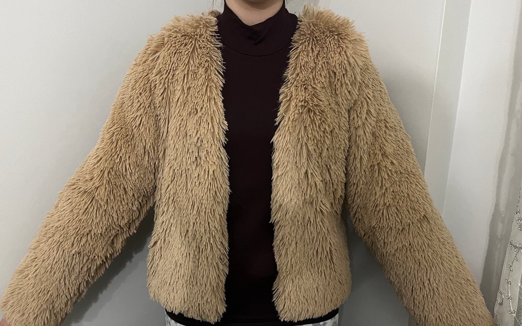 Bej Midi Kadın Suni Kürk Ceket - Görsel 5