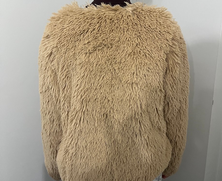 Bej Midi Kadın Suni Kürk Ceket - Görsel 4