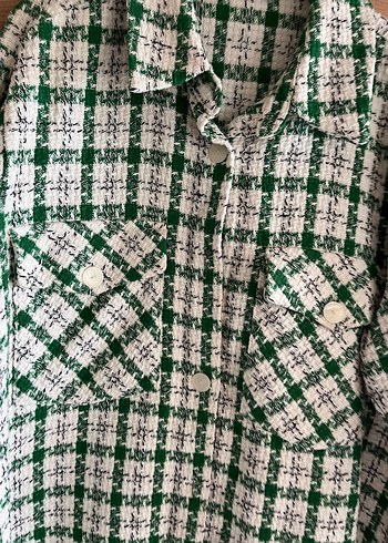 Yeşil Ekose Uzun Kollu Kadın Gömlek - Görsel 4