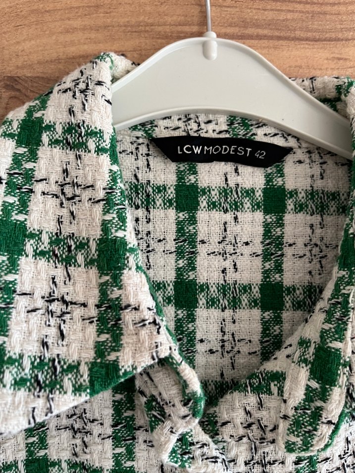 Yeşil Ekose Uzun Kollu Kadın Gömlek - Görsel 5