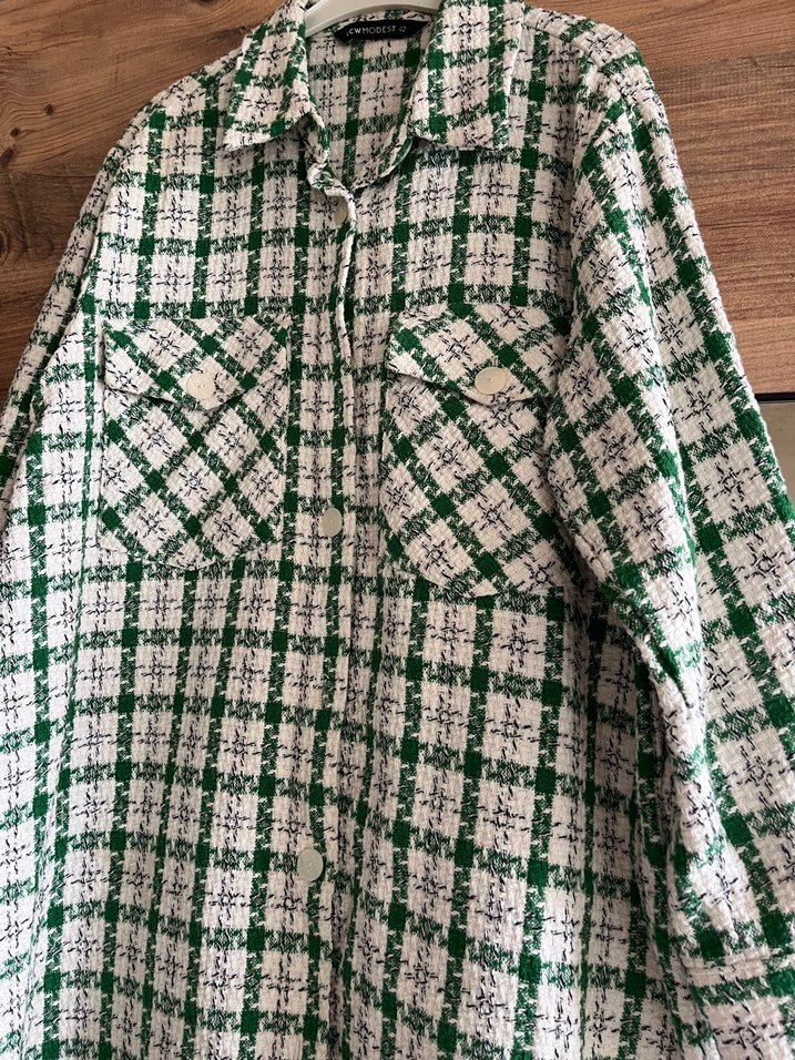 Yeşil Ekose Uzun Kollu Kadın Gömlek - Görsel 3
