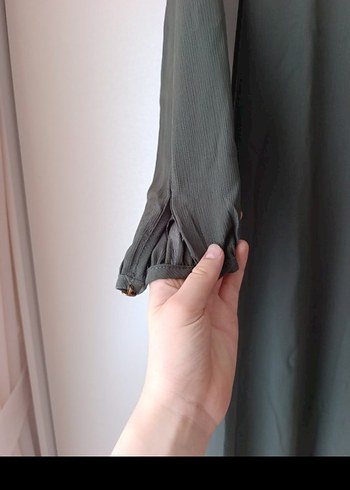 Uzun Kollu Salaş Haki Tunik - Görsel 2