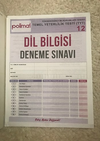  Beden Polimat TYT Dil Bilgisi Denemeleri Kitabı