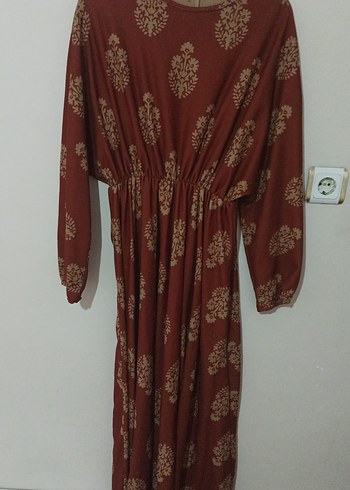 Bordo Desenli Uzun Bohem Elbise 135cm boy
