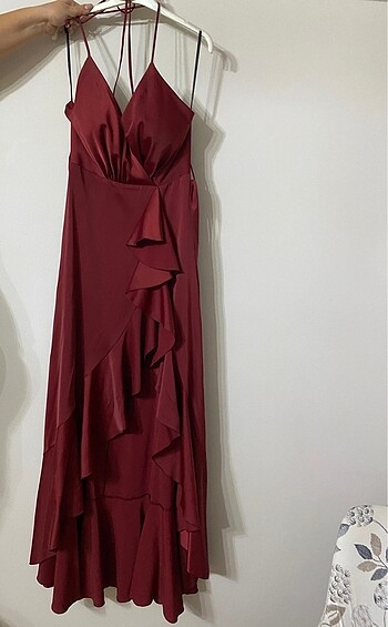 Bordo Saten Gece Elbisesi