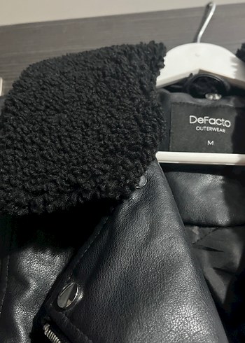 Siyah Kürklü Deri Biker Ceket DeFacto - Görsel 3