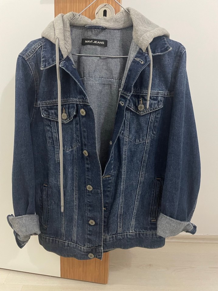 Kadın Gri Kapüşonlu Denim Ceket - Görsel 3