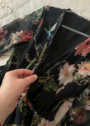 Çiçek Desenli Uzun Bohem Elbise kolları manşetli - Görsel 2