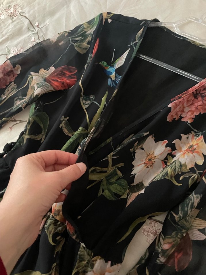 Çiçek Desenli Uzun Bohem Elbise kolları manşetli - Görsel 2