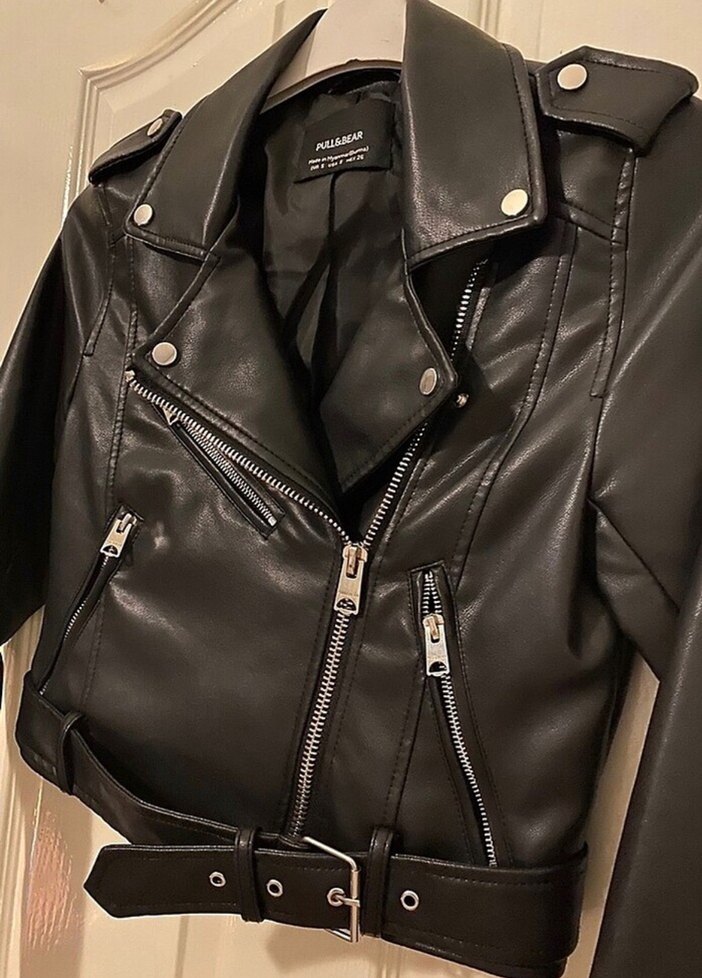 Kadın Siyah Deri Biker Ceket - Görsel 2