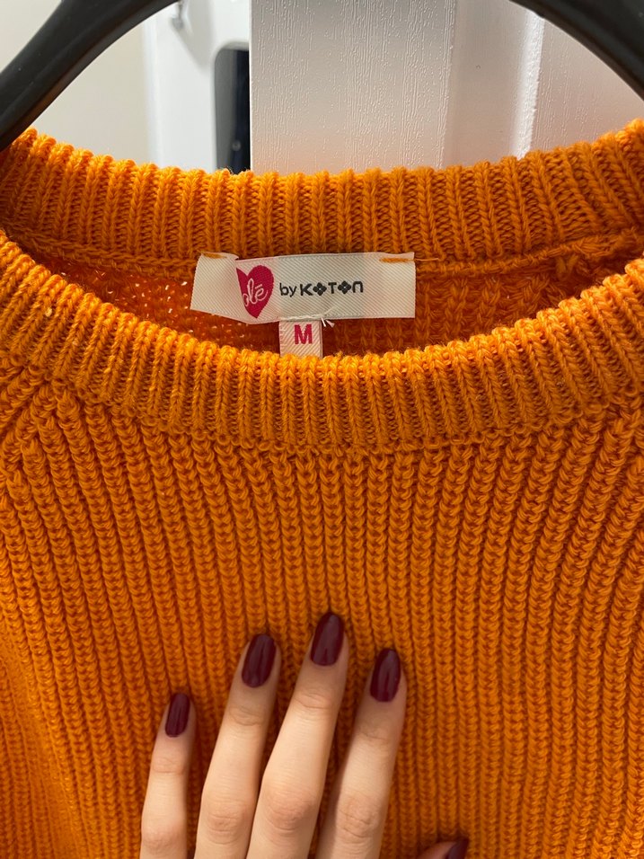 Turuncu Kadın Triko Bisiklet Yaka Kazak - Görsel 2