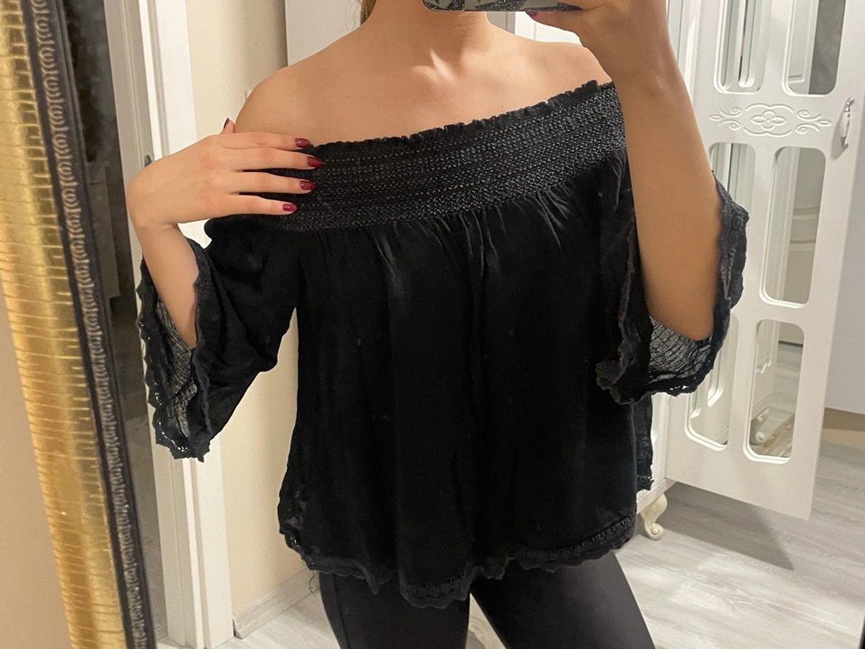 Siyah Bohem Nakışlı Bluz - Görsel 2