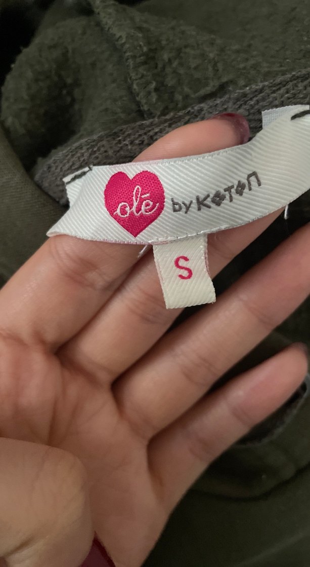 Kadın Haki Kapüşonlu Kısa Kollu Sweatshirt - Görsel 3