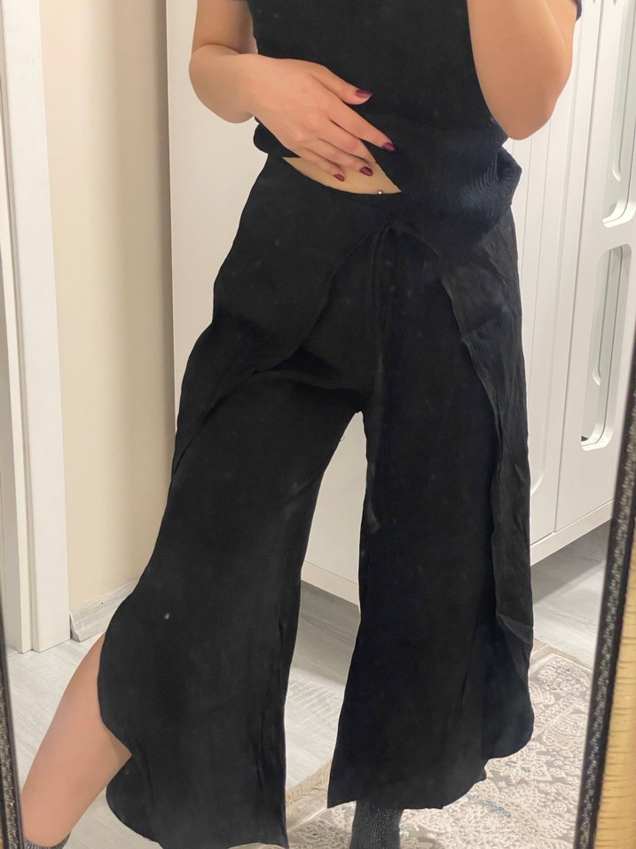 Siyah Bol Kesim Kadın Pantolon - Görsel 4