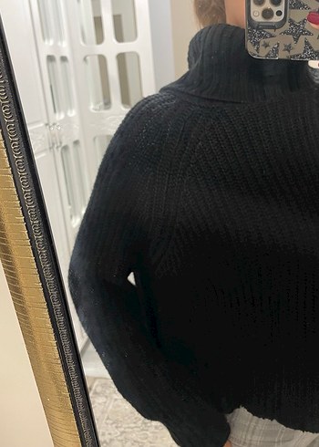 Siyah Örgü Boğazlı Kadın Kazak - Görsel 2