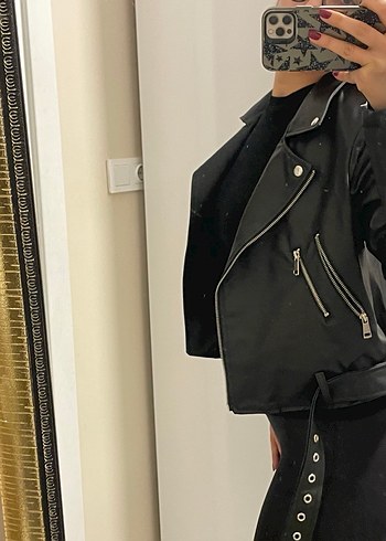 Siyah Deri Biker Ceket - Görsel 2