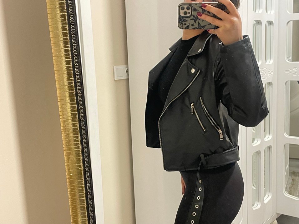 Siyah Deri Biker Ceket - Görsel 2