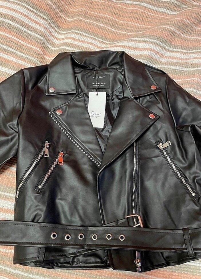 Siyah Deri Biker Ceket - Görsel 3