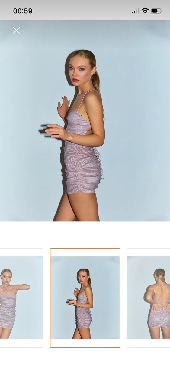 Pembe Parlak Simli Sırt İpli Dekolteli Mini Elbise - Görsel 4