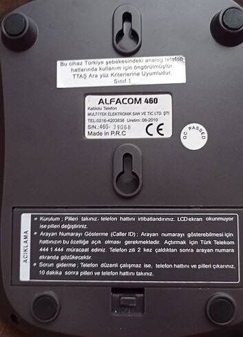  Beden Alfacom 460 Siyah Kablolu Ev Telefonu
