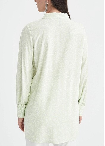 Defacto Desenli Fular Yaka Relax Fit Sürdürülebilir Yeşil Gömlek Tunik 