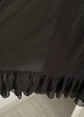 Uzun Kollu Siyah Fırfırlı Uzun Elbise - Görsel 4