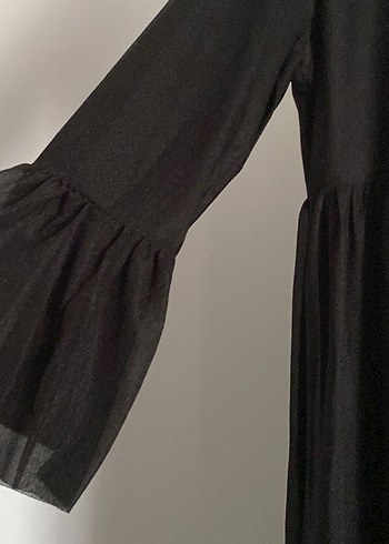 Uzun Kollu Siyah Fırfırlı Uzun Elbise - Görsel 5