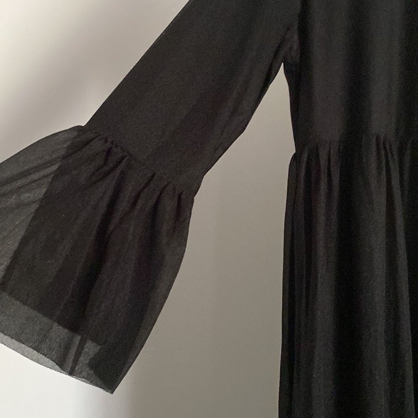 Uzun Kollu Siyah Fırfırlı Uzun Elbise - Görsel 5