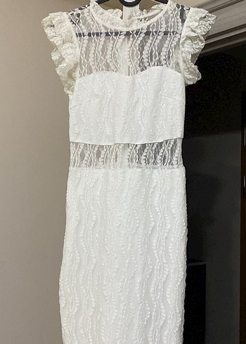 Dantel Detaylı Beyaz Mini Nişan Elbisesi - Görsel 2