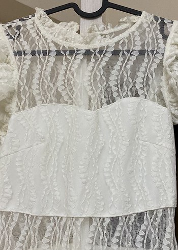 Dantel Detaylı Beyaz Mini Nişan Elbisesi - Görsel 3