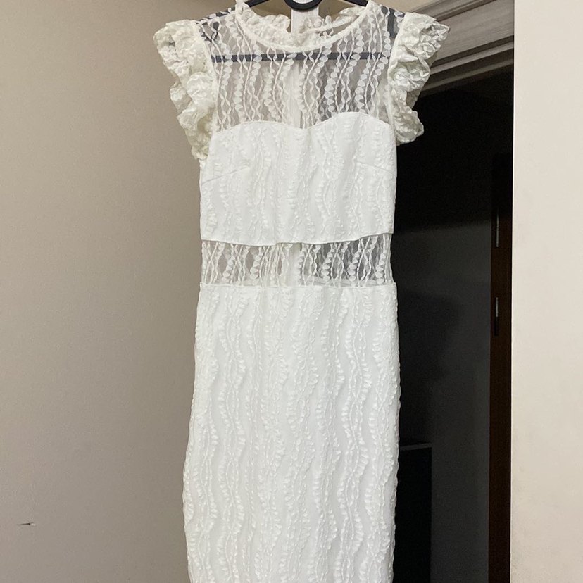 Dantel Detaylı Beyaz Mini Nişan Elbisesi - Görsel 2